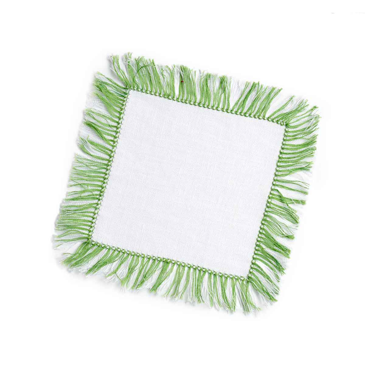 Grass Green Fringe Linen Cocktail Napkin