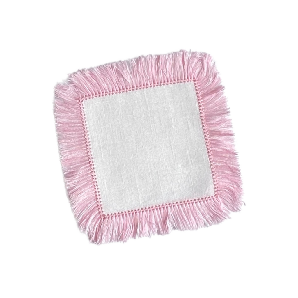 Peony Pink Fringe Linen Cocktail Napkin