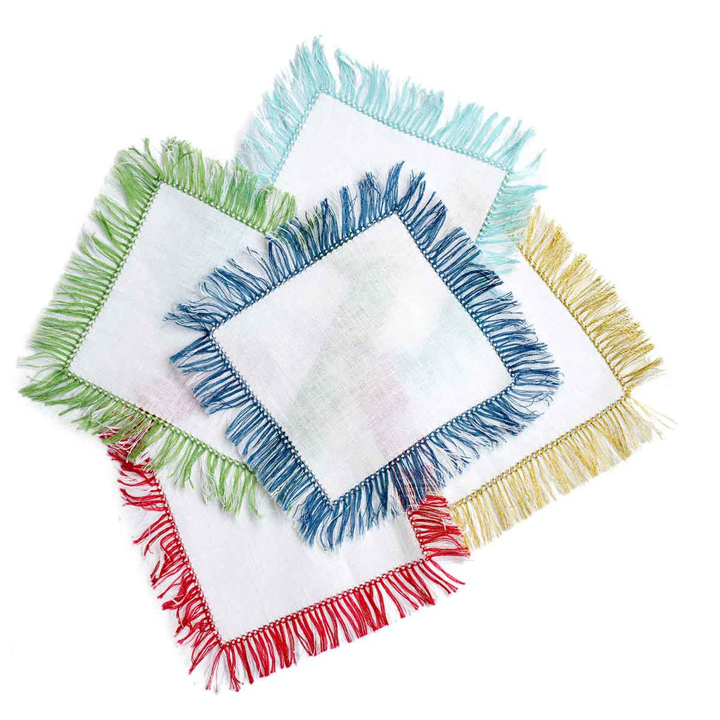 Ginger Jar Blue Fringe Linen Cocktail Napkin