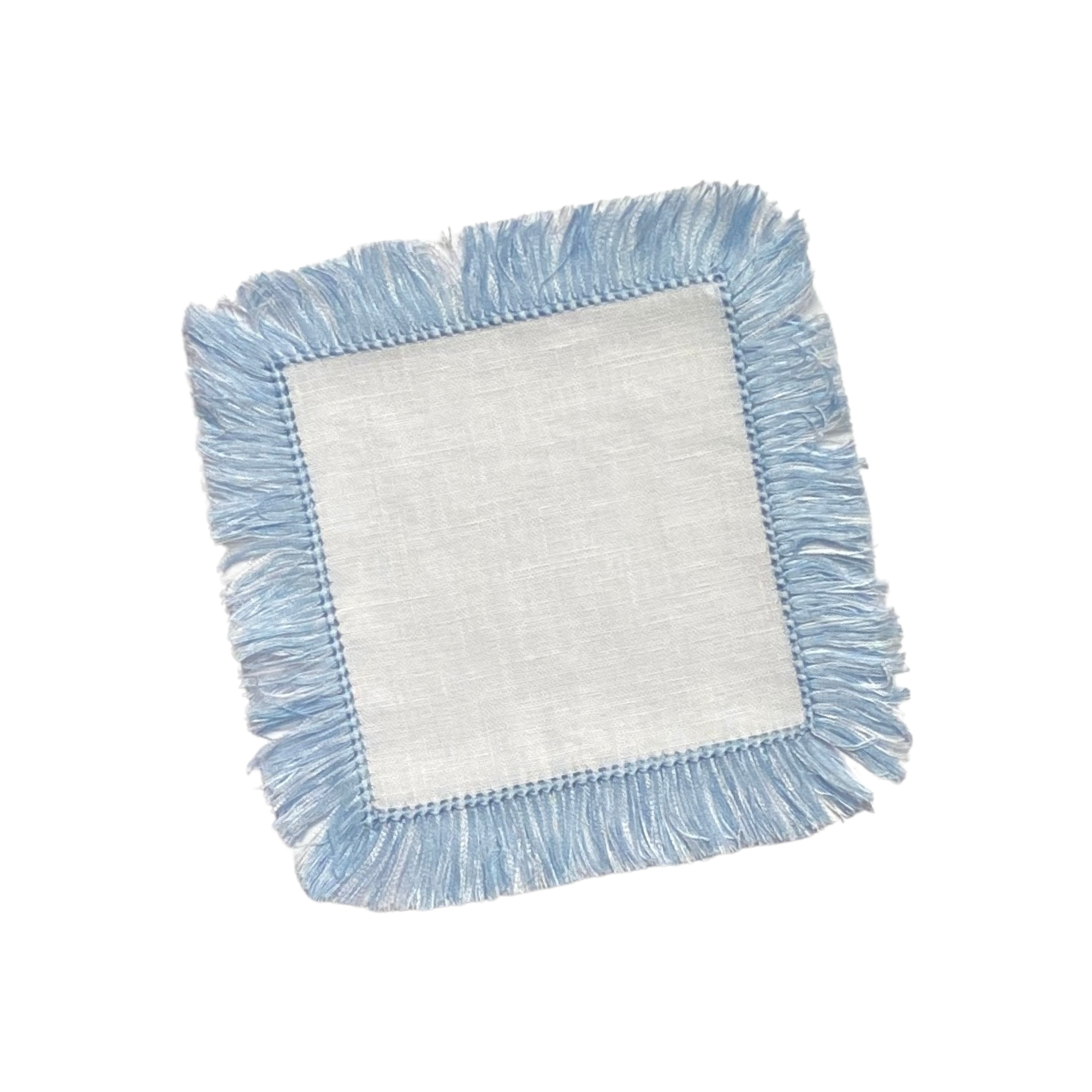 Gingham Blue Fringe Linen Cocktail Napkin