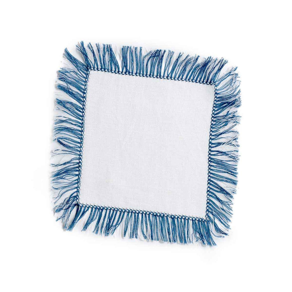 Ginger Jar Blue Fringe Linen Cocktail Napkin