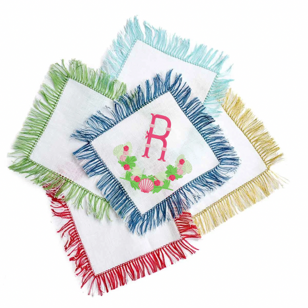 Ginger Jar Blue Fringe Linen Cocktail Napkin