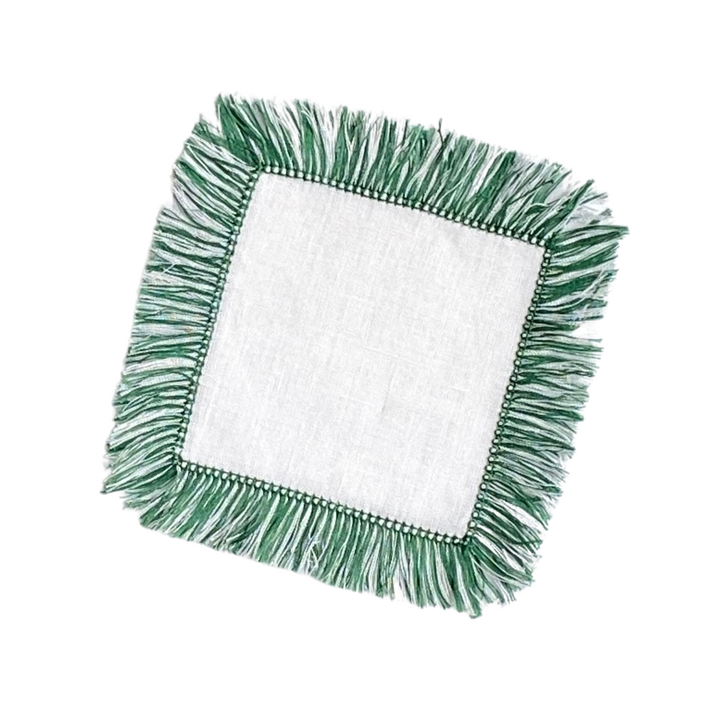 Deep Green Fringe Linen Cocktail Napkin