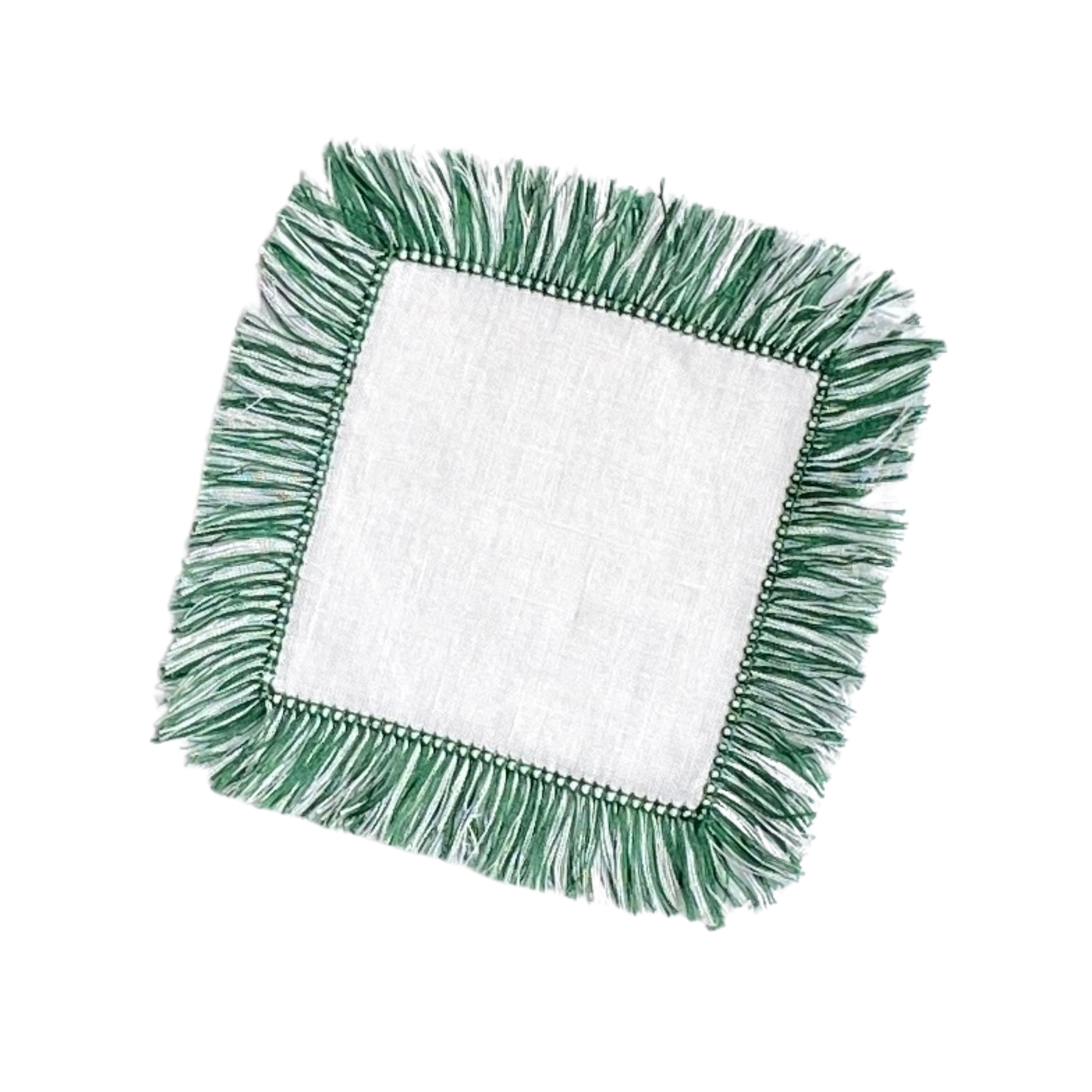 Deep Green Fringe Linen Cocktail Napkin