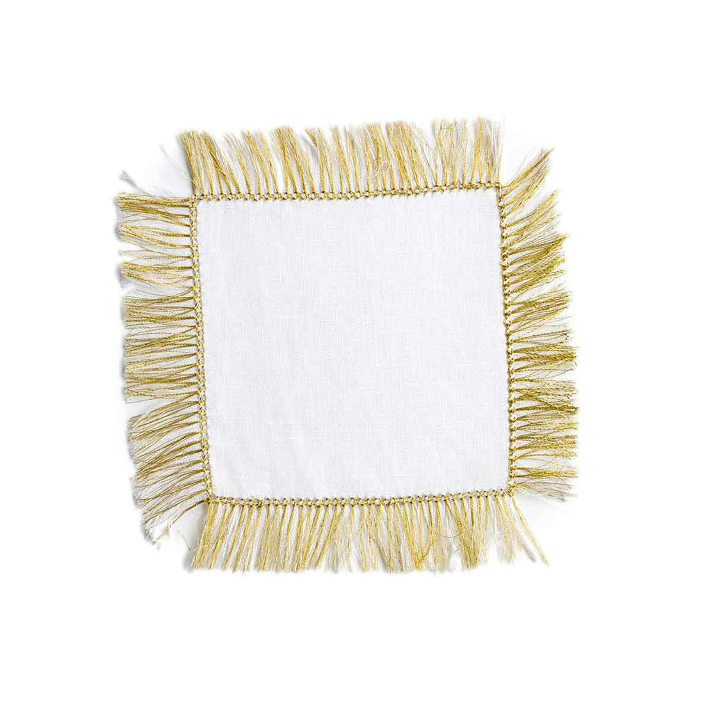 Metallic Gold Fringe Linen Cocktail Napkin