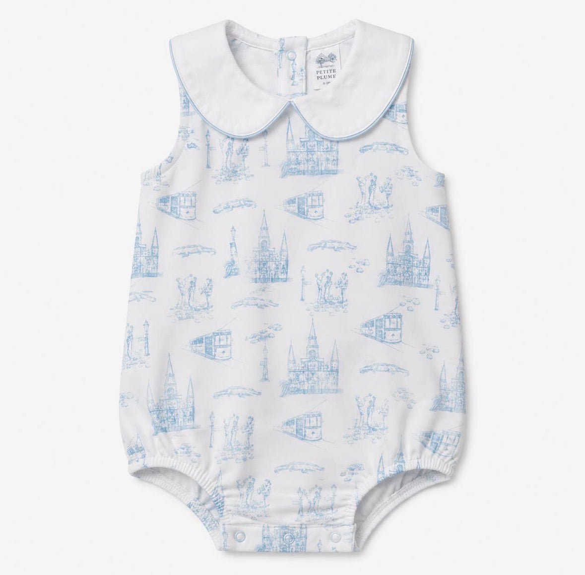 Garden District Toile Blue Sleeveless Peter Pan Bubble