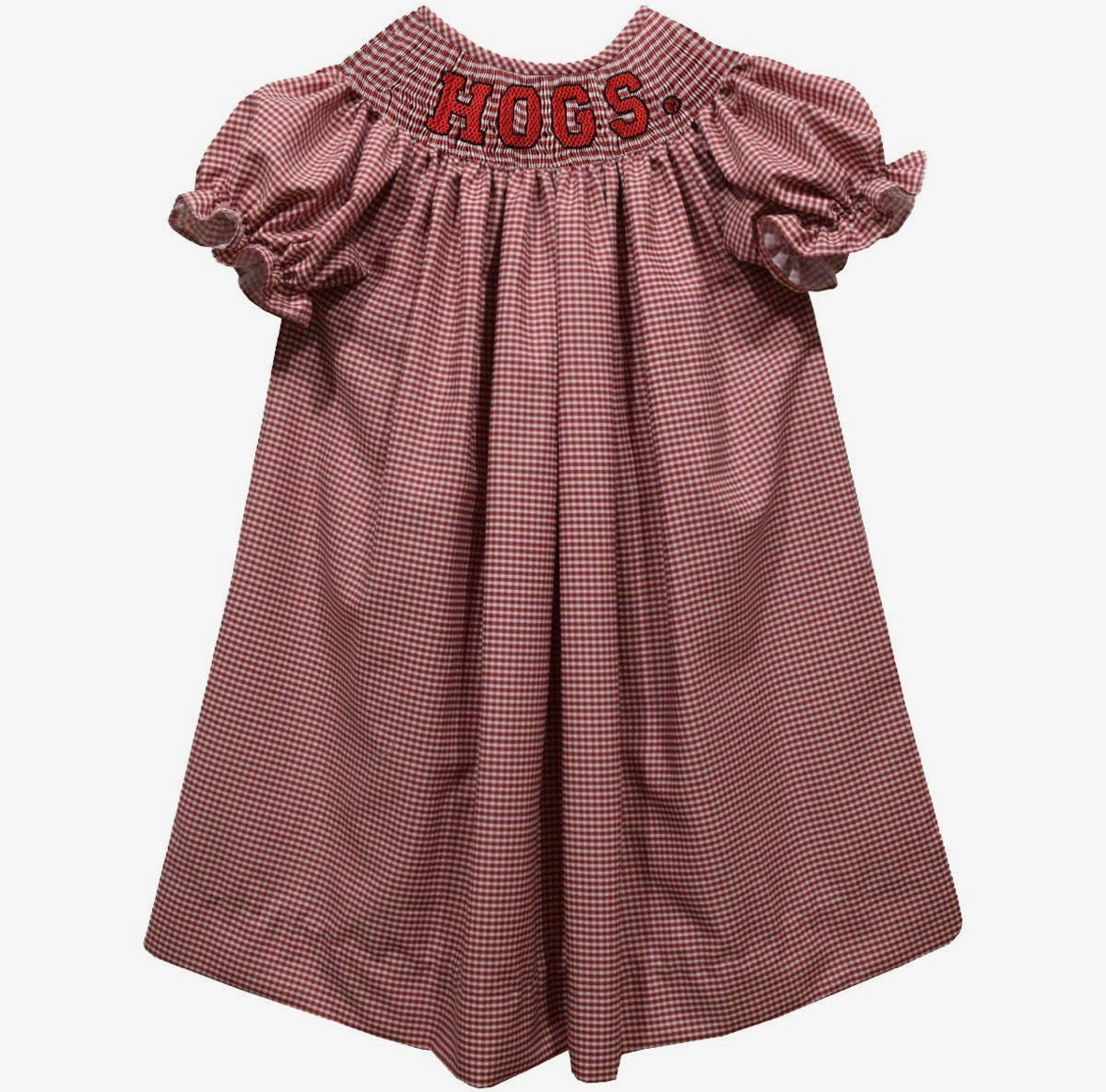 Arkansas Razorbacks Smocked Red Gingham Short Sleeve Bishop